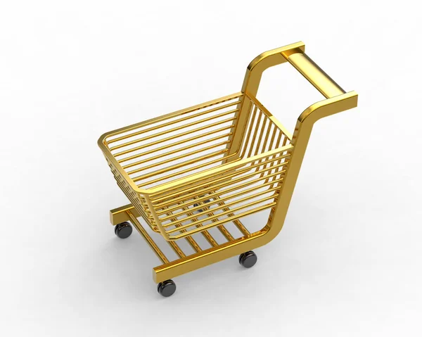 Zlatá prázdný nákupní vozík izolovaných na bílém — Stock fotografie