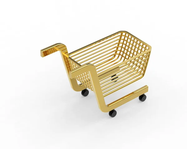 Gold empty Shoppingcart isolated on white — Stock Photo, Image
