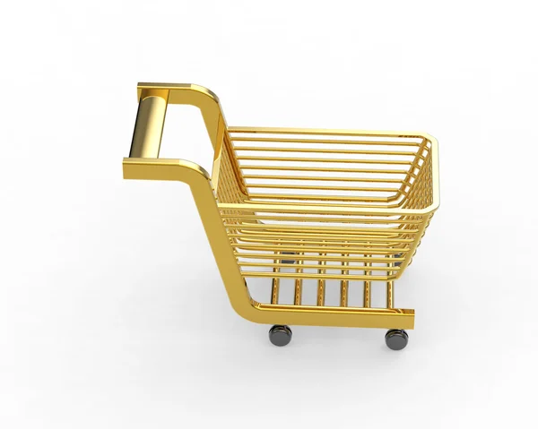 Gold empty Shopping cart isolated on white — Stock Photo, Image
