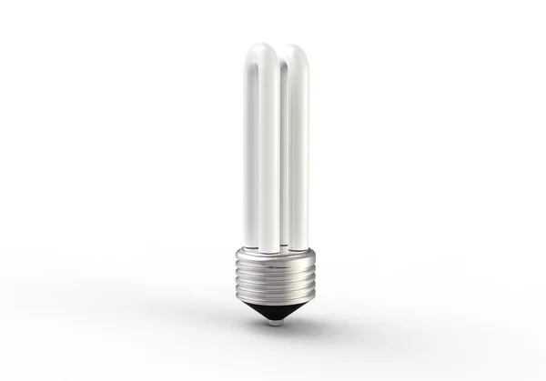 3d, lâmpada de poupança de energia no fundo branco — Fotografia de Stock