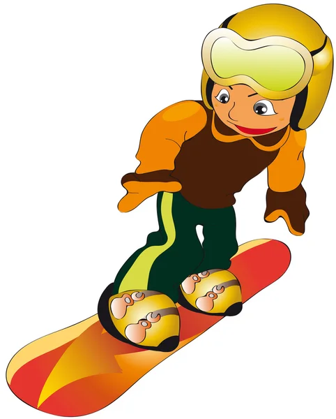 Niño en snowboard — Vector de stock