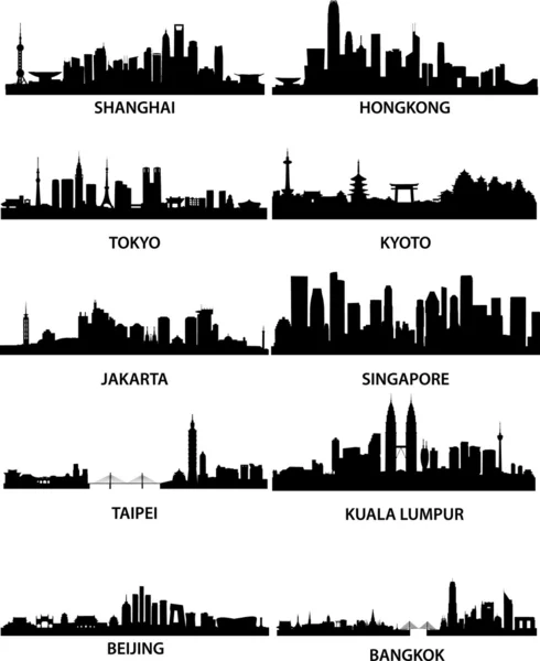 Ciudades asiáticas skylines — Vector de stock