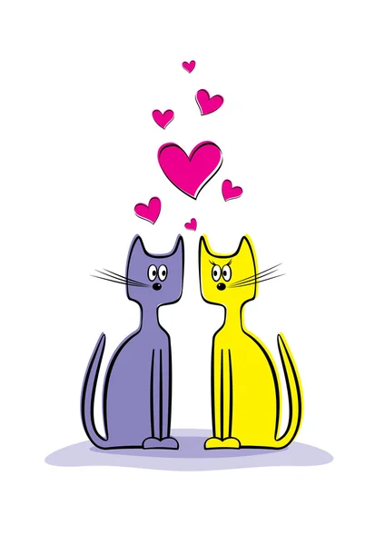 Romantisk Par Kærlige Katte Med Hjerte Vektor Illustration Isoleret Hvid – Stock-vektor