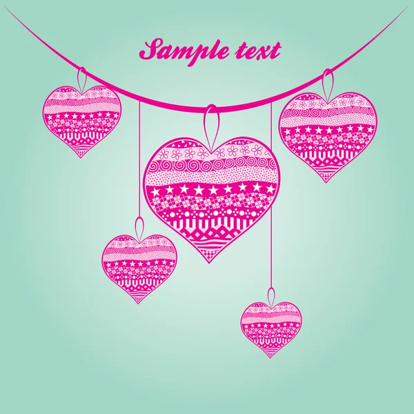 Five Pink Hearts Hanging Tape — Stock Vector