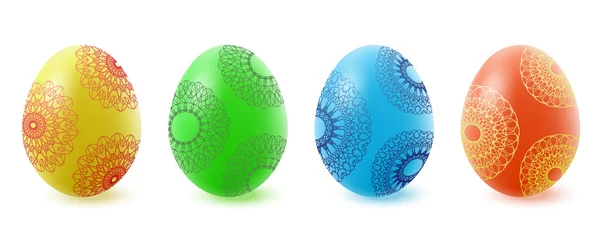 Conjunto Cuatro Huevos Pascua Con Adornos Contiene Elementos Malla Degradada — Archivo Imágenes Vectoriales