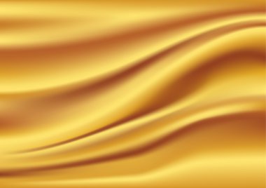 Golden satin, silk, waves. Yellow background, vector illustration