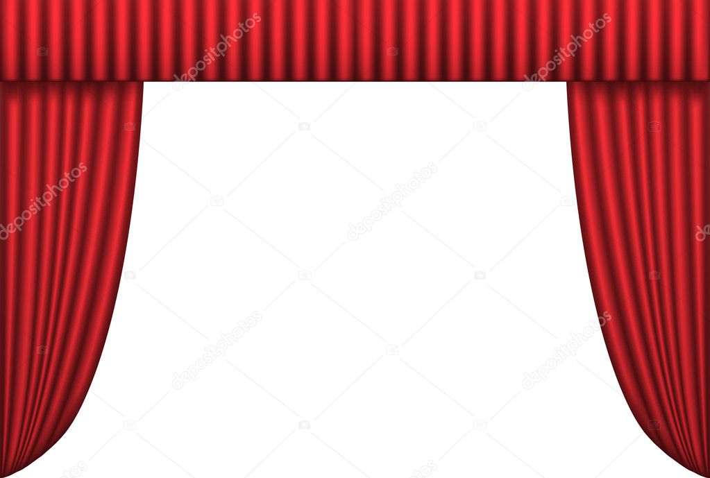 Open red theater curtain, background, vector illustration