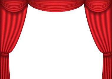 Open red theater curtain, background, vector illustration clipart