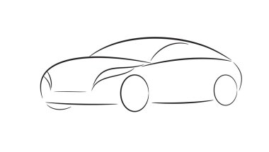 Beyaz bir arka plan üzerinde siyah bir araba silüeti karikatür, vektör