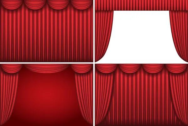 Fyra bakgrunder med röda teater gardiner. — Stock vektor
