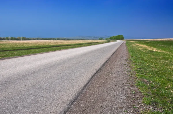 stock image Road to mountains and cloudy sky