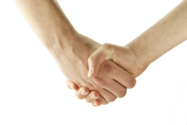 Women shaking hands isolated on white — Stock Photo, Image