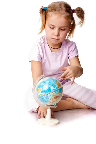 stock image Beautiful girl playing with a globe