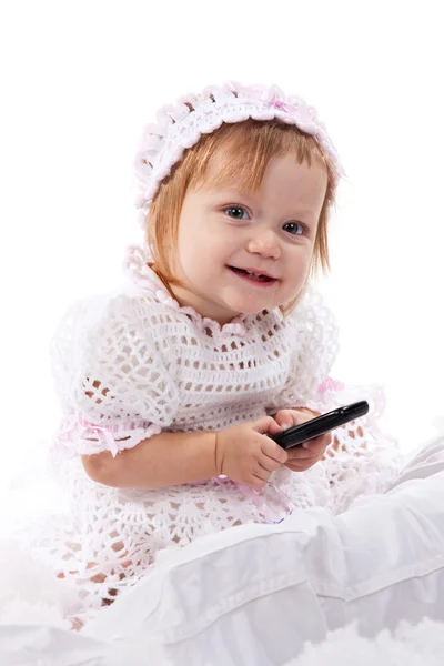 Gyönyörű baba mobiltelefonnal — Stock Fotó