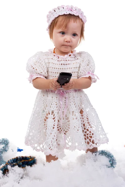Όμορφο μωρό με ένα κινητό τηλέφωνο — Φωτογραφία Αρχείου