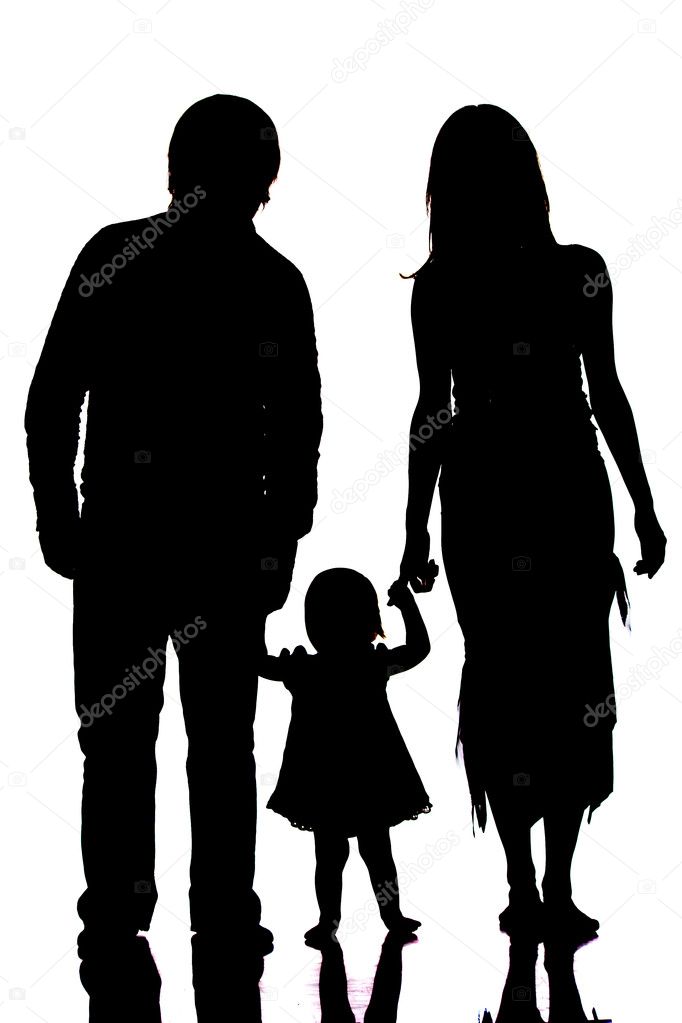 Happy family silhouette isolated on white