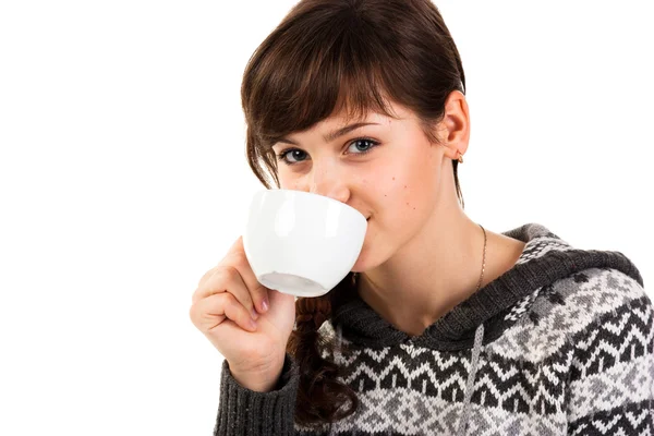 Beautiful girl holding a cup of tea — Stock Photo, Image