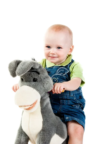 骑上驴上白色隔离婴儿男孩 Swinning — 图库照片