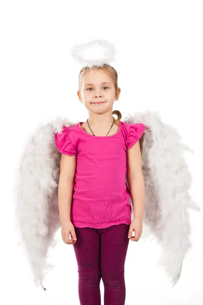 Gyönyörű Lány Angyal Szárnyak Nimbus Elszigetelt — Stock Fotó