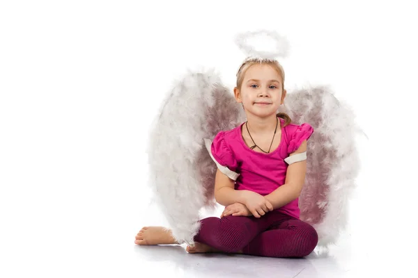 Beautiful Girl Angel Wings Nimbus Isolated — Stock Photo, Image