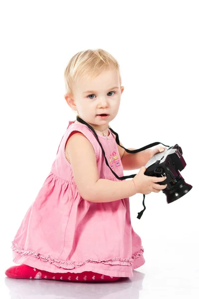 Bir Fotoğrafçı Beyaz Izole Oynayan Çocuk — Stok fotoğraf
