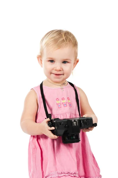 Child Playing Photographer Isolated White — Stock Photo, Image
