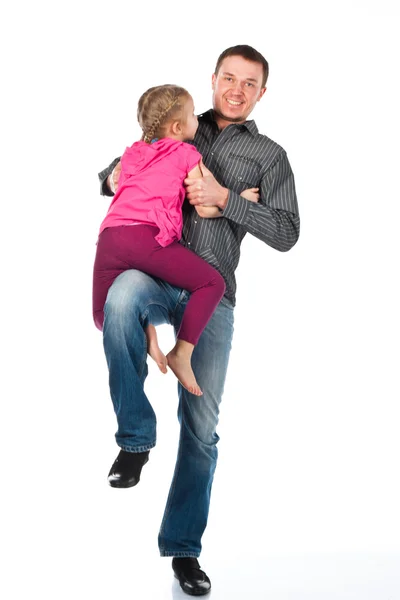 Ein Junger Vater Und Seine Tochter Spielen Isoliert Auf Weiß — Stockfoto