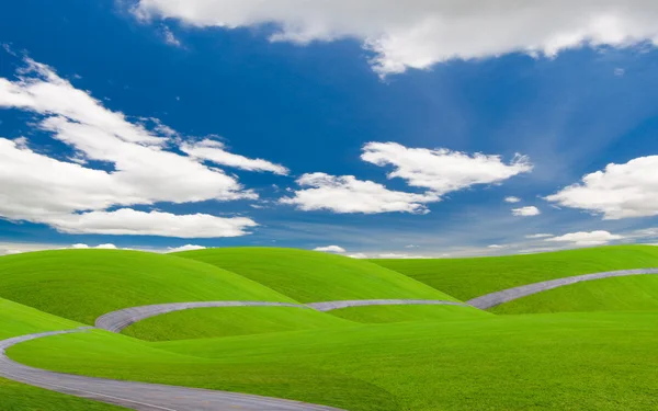 Голубое небо и зеленое поле — стоковое фото