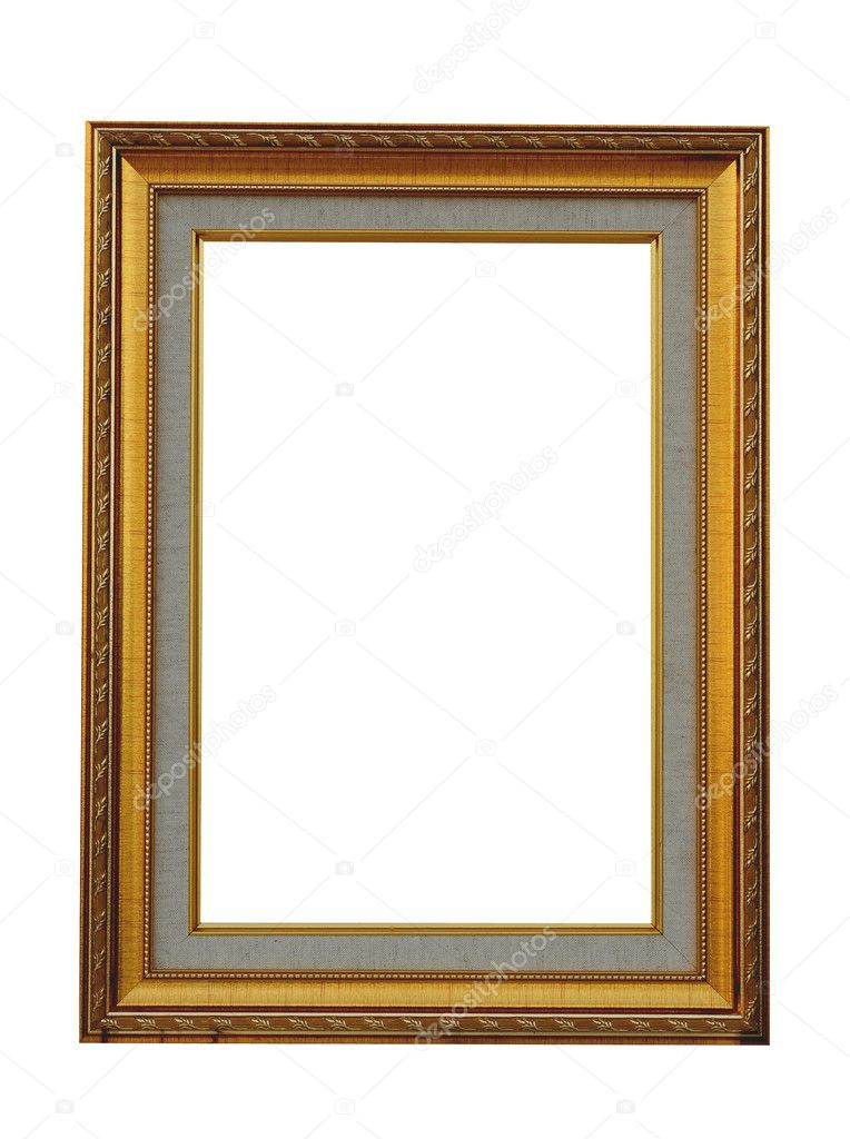 Ancient style golden wood photo image frame isolated