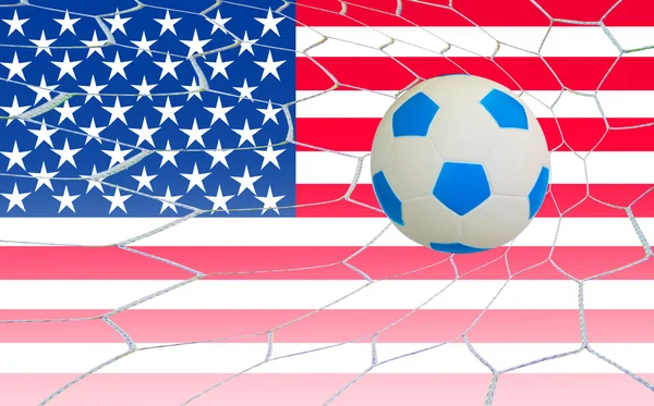 Golo de futebol na bandeira dos EUA — Fotografia de Stock