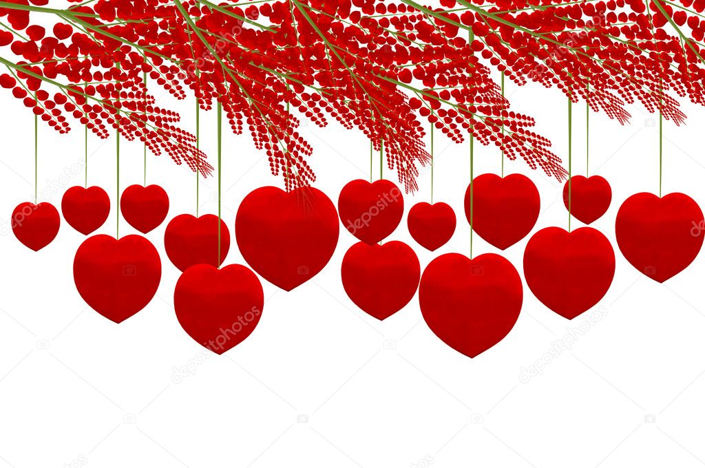 Red heart tree isolated on white background