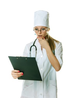 genç bir kadın doktor beyaz izole Pano - holding