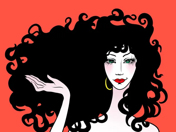 Uzun kıvırcık saçlı güzel kadın — Stok Vektör