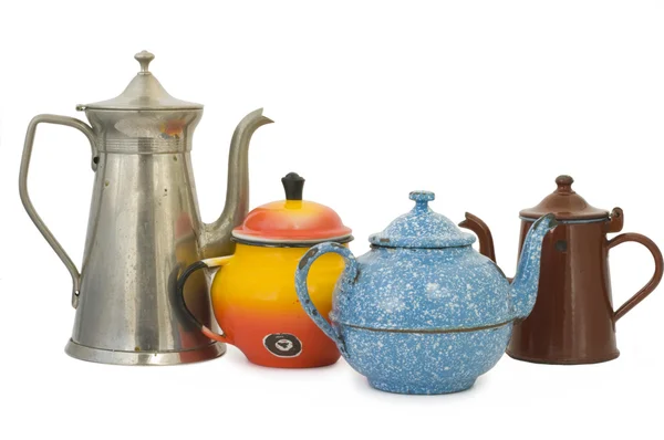 Set of old kettles — Stock Photo, Image