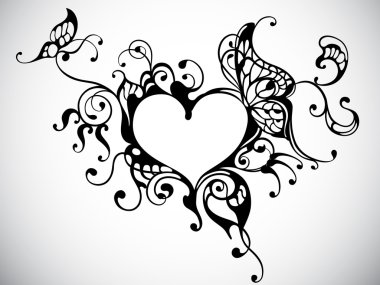 Vector heart frame with butterfly clipart