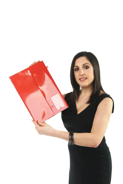 Affärskvinna med röd mapp — Stockfoto