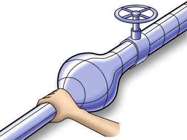 Hand squeezes a gas pipe clipart