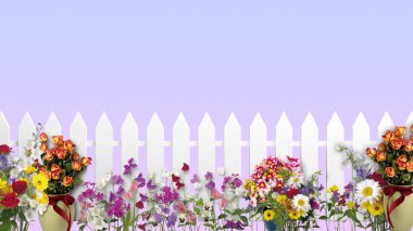 White fence with flowers clipart