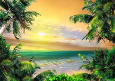 Magical coast in the evening clipart