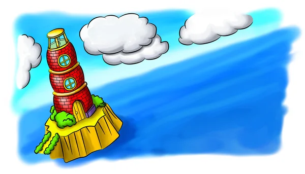 Красный кирпичный маяк в море — стоковое фото