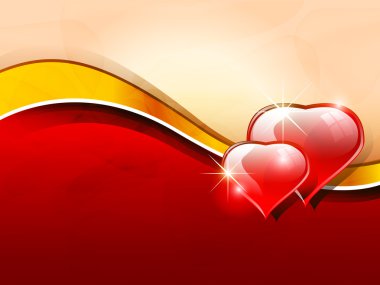 Valentine's day vector background. Two hearts, orange wave, red and beige background clipart