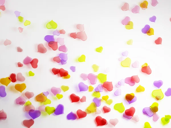 Der Hintergrund Des Valentinstages Viele Bunte Herzen Auf Weißem Hintergrund — Stockfoto