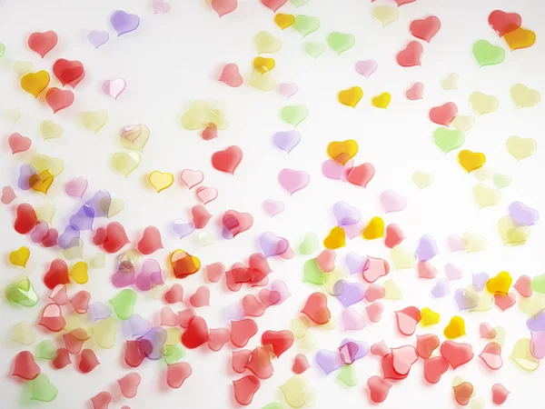 Aftelkalender Voor Valentijnsdag Achtergrond Allerlei Kleurrijke Harten Witte Achtergrond — Stockfoto
