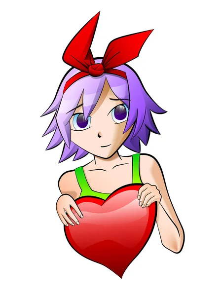 Anime κορίτσι με καρδιά — Διανυσματικό Αρχείο