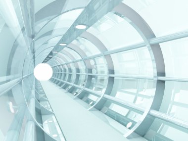 Futuristic tunnel of steel and metal, interior view. Futuristic background, business concept clipart