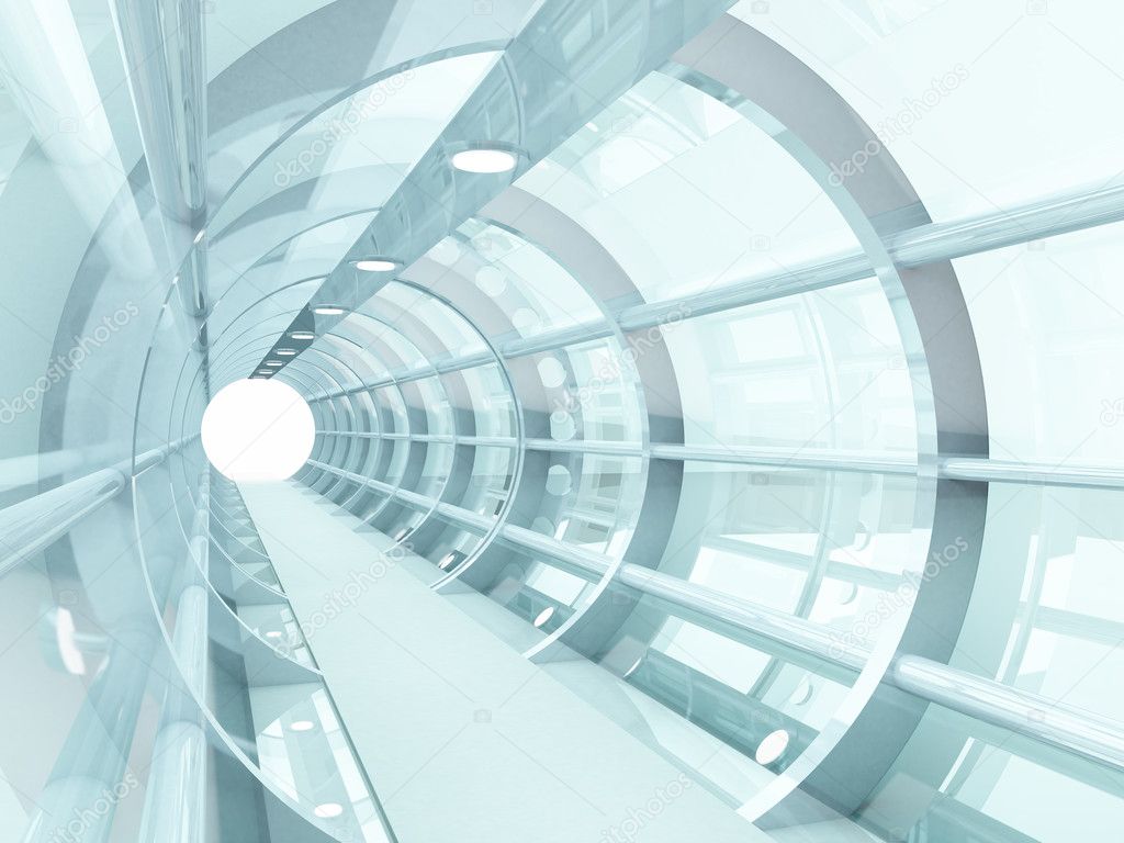Futuristic tunnel of steel and metal, interior view. Futuristic background, business concept