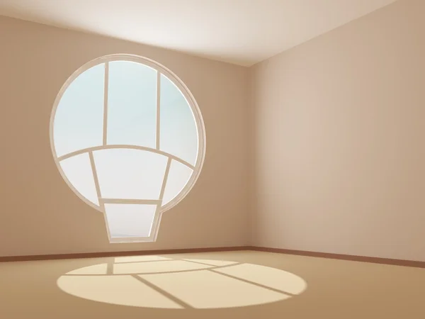 Порожня кімната з круглим вікном — стокове фото