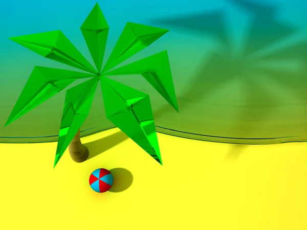 Playa con la palma y la pelota — Foto de Stock