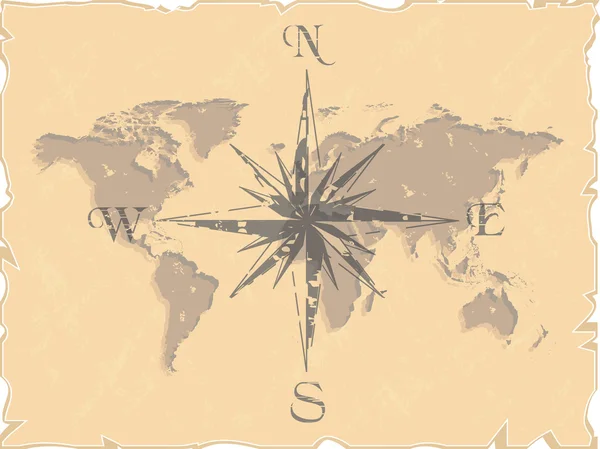 Peta dunia dengan kompas - Stok Vektor