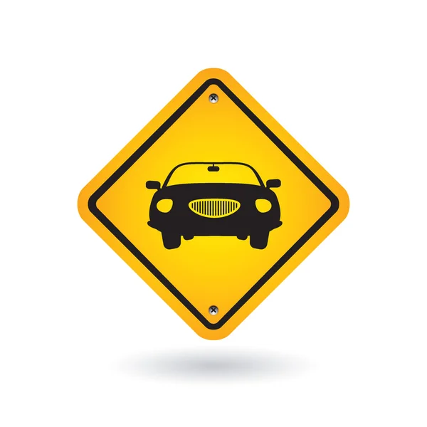 Gelbes Schild mit Auto — Stockvektor